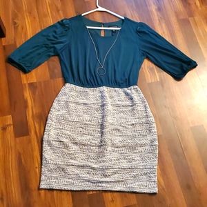 Green and gray colored dress